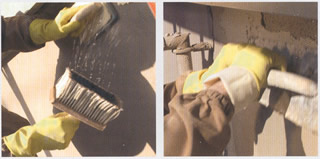 pennello e spatola per posa intonaco